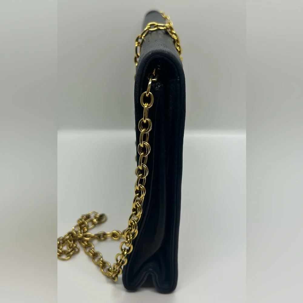 CHANEL Vintage Coco Mark Chain Navy Blue Lambskin Gold Chain Bag
